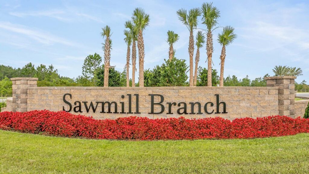 Entrance sign at the Sawmill Branch community in Palm Coast, Florida