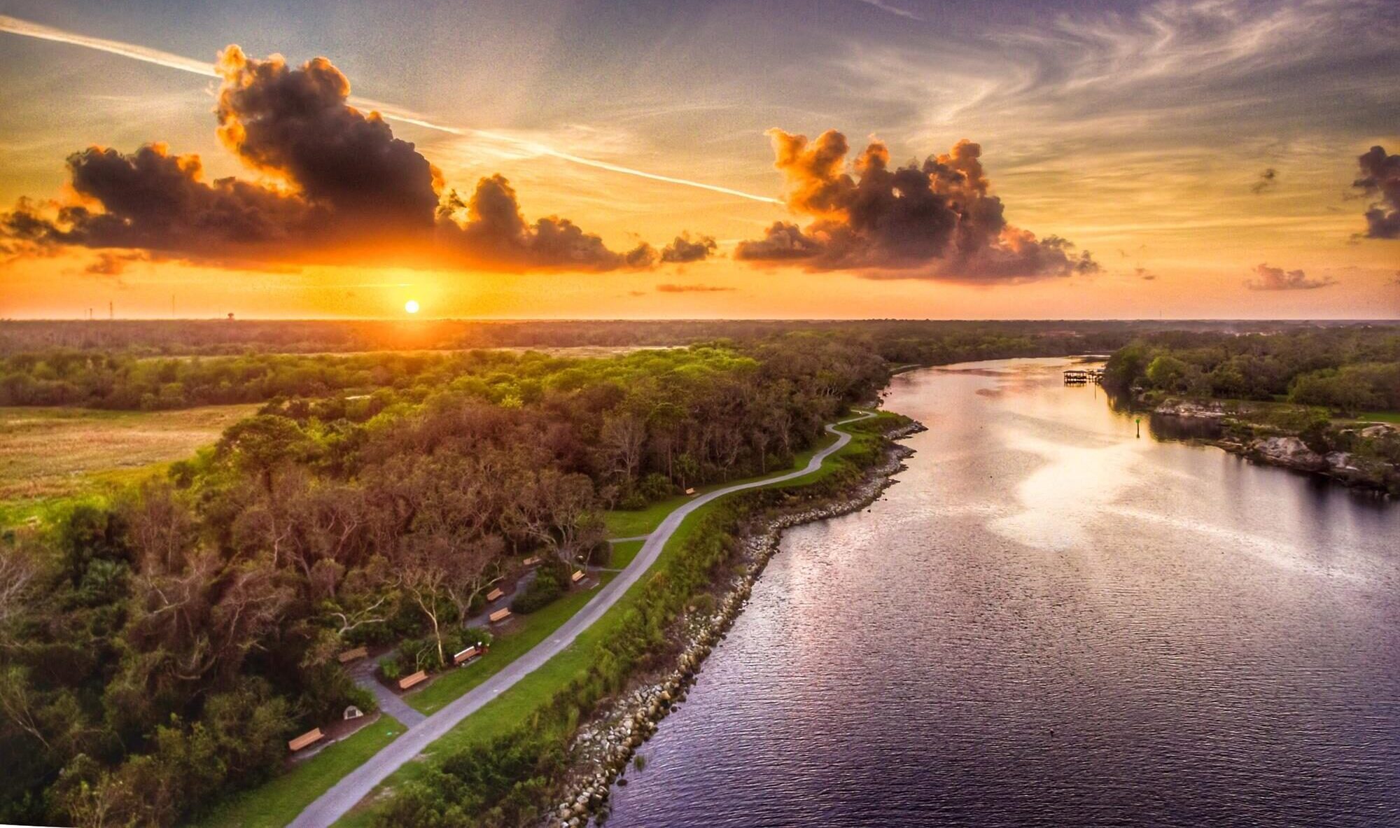 Sunset over a waterway in Palm Coast, Florida